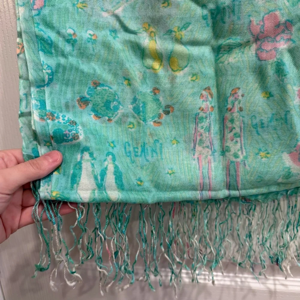 Lilly Pulitzer Murfee Scarf Gemini Print Silk Cashmere Tassel Preppy Zodiac